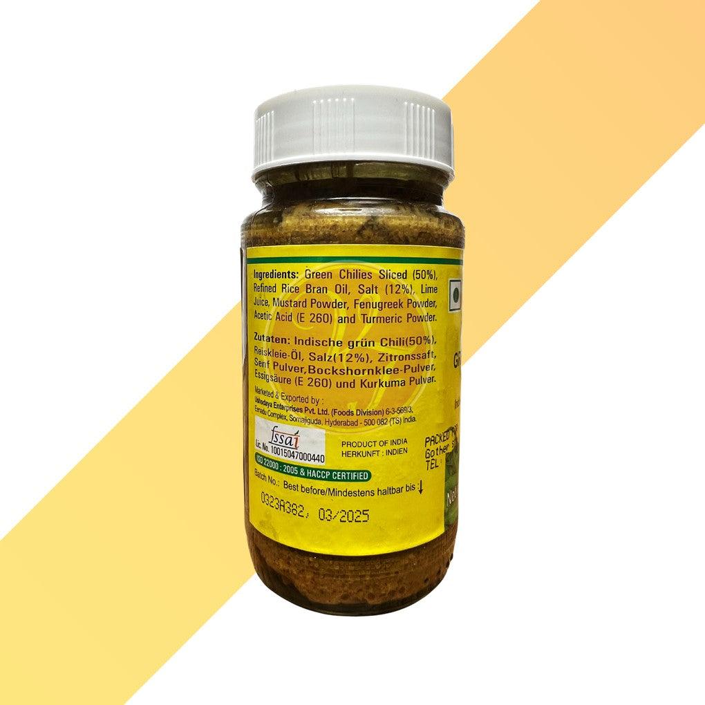 Indischer Grüner Chili Pickle ohne Knoblauch - Green Chilli Pickle - Priya - 300 g | Soßen & Pasten | Village Foods